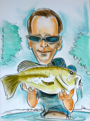 Caricature d un pêcheur avec son poisson