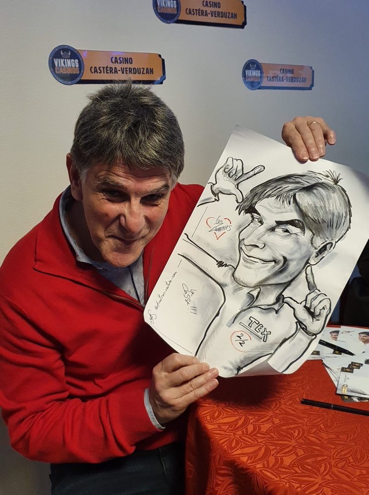 caricature celebrite tex antenne 2 par Boris Lamy caricaturiste de haute Garonne installe dans le Gers a cote de toulouse