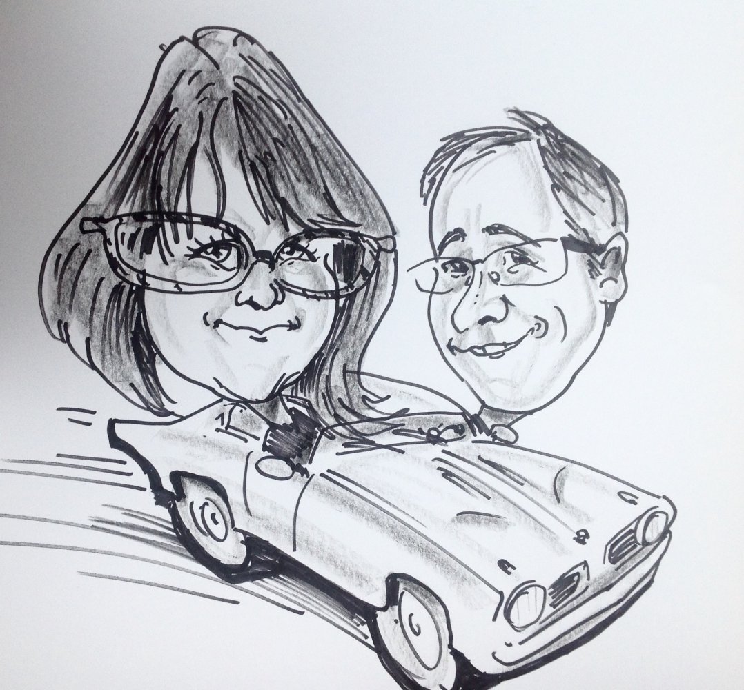 Caricature d’un couple fan de vitesse