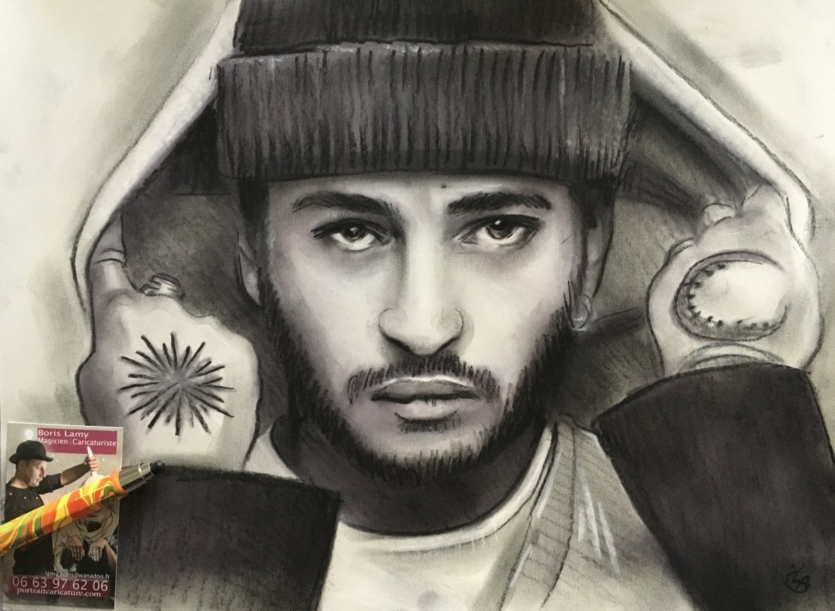 portrait au fusain de Slimane chanteur celebre francais