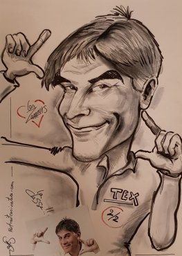 caricature de Tex humoriste par boris lamy magicien caricaturiste toulouse gers