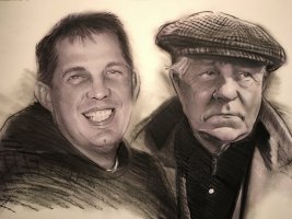 portrait dessin avec jean Gabin et un fan cadeau d'anniversaire