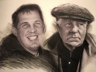 portrait dessin avec jean Gabin et un fan