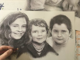 portraits de famille fusain pastel sur photo