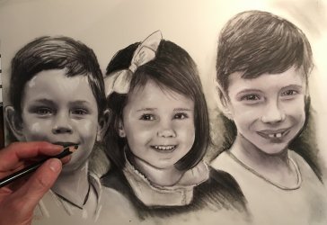 portraits de groupe au fusain crayon d'après photo