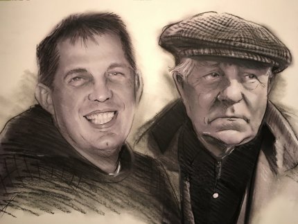 portrait dessin avec jean Gabin et un fan