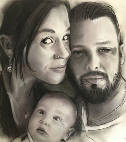 portrait dessin trio sur commande d'après photo