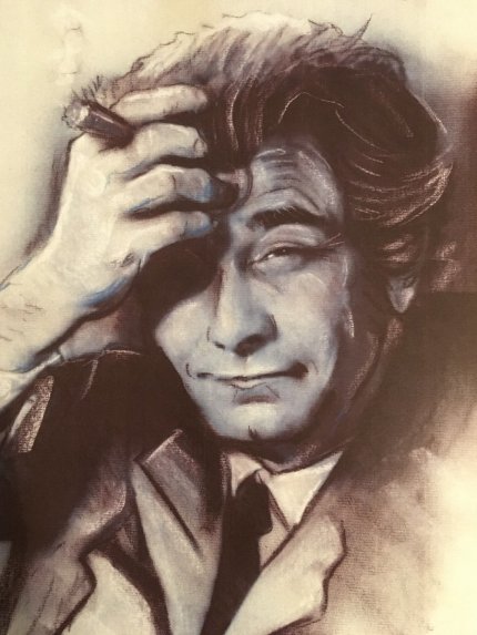 portrait de Colombo peter falk crayon et fusain