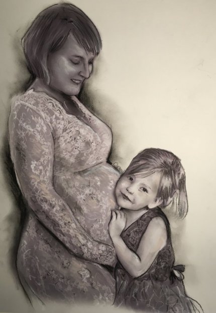 dessin pour un faire part de naissance fusain et pastel