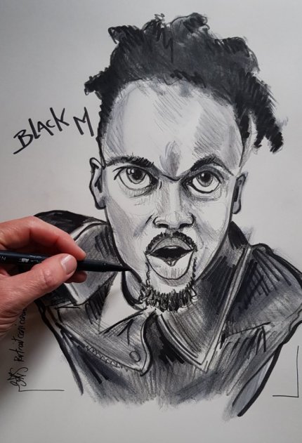 portrait caricature du chanteur black m dessin original caricaturiste portraitiste celebre francais magicien silhouettiste 